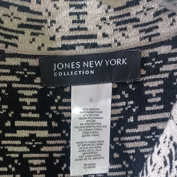 Jones New York Cream/Gold With Black Long Cardigan - Picture 2 of 5